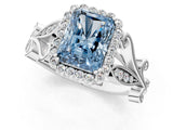 White gold Fancy Blue Radiant Cut Diamond Halo Ring with Vintage Split Shank and Four-Prong Setting_86