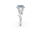 White gold Fancy Blue Radiant Cut Diamond Halo Ring with Vintage Split Shank and Four-Prong Setting_95