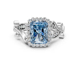 White gold Fancy Blue Radiant Cut Diamond Halo Ring with Vintage Split Shank and Four-Prong Setting_97