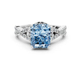 White gold Fancy Blue Radiant Cut Diamond  Halo Twist Band Solitaire Prong Setting Ring_12