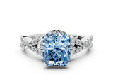 White gold Fancy Blue Radiant Cut Diamond  Halo Twist Band Solitaire Prong Setting Ring_24