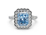 White gold Fancy Blue Radiant  Cut Diamond Milgrain Floral Halo Engagement Ring with Pavé Band_15