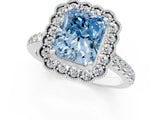 White gold Fancy Blue Radiant  Cut Diamond Milgrain Floral Halo Engagement Ring with Pavé Band_16