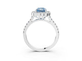 White gold Fancy Blue Radiant  Cut Diamond Milgrain Floral Halo Engagement Ring with Pavé Band_18
