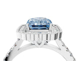 White gold Fancy Blue Radiant  Cut Diamond Milgrain Floral Halo Engagement Ring with Pavé Band_19
