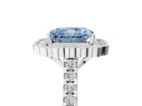 White gold Fancy Blue Radiant  Cut Diamond Milgrain Floral Halo Engagement Ring with Pavé Band_20