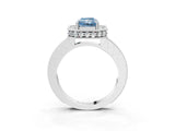 White gold Fancy Blue Radiant Cut Diamond Milgrain Halo Engagement Ring with Round Pavé Band and Prong Setting_15