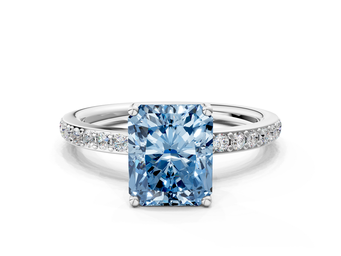 White gold Fancy Blue Radiant  Cut Diamond Pavé Band Ring with Four-Prong Setting_24