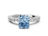 White gold Fancy Blue Radiant Cut Diamond Pavé Band Solitaire Ring with Prong Setting_45