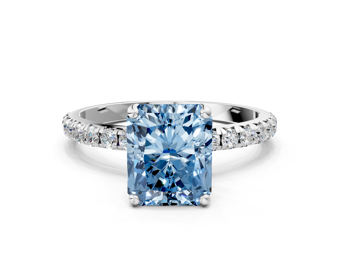 White gold Fancy Blue Radiant  Cut Diamond Pavé Band Solitaire with Four-Prong Setting_3