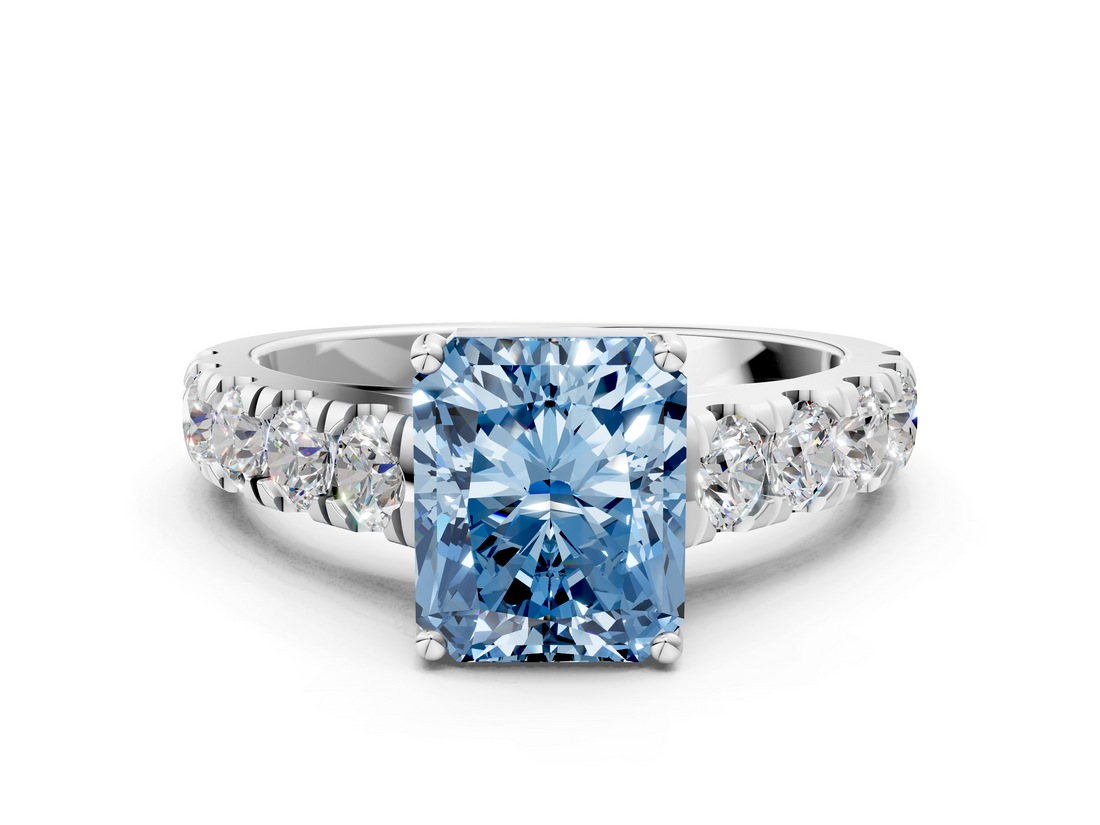 White gold Fancy Blue Radiant  Cut Diamond Pavé Band Solitaire with Four-Prong Setting_3