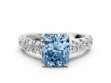White gold Fancy Blue Radiant  Cut Diamond Pavé Band Solitaire with Four-Prong Setting_3
