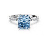 White gold Fancy Blue Radiant  Cut Diamond Pavé Band Solitaire with Four-Prong Setting_3