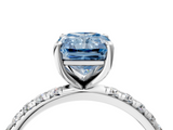 White gold Fancy Blue Radiant  Cut Diamond Pavé Band Solitaire with Four-Prong Setting_7