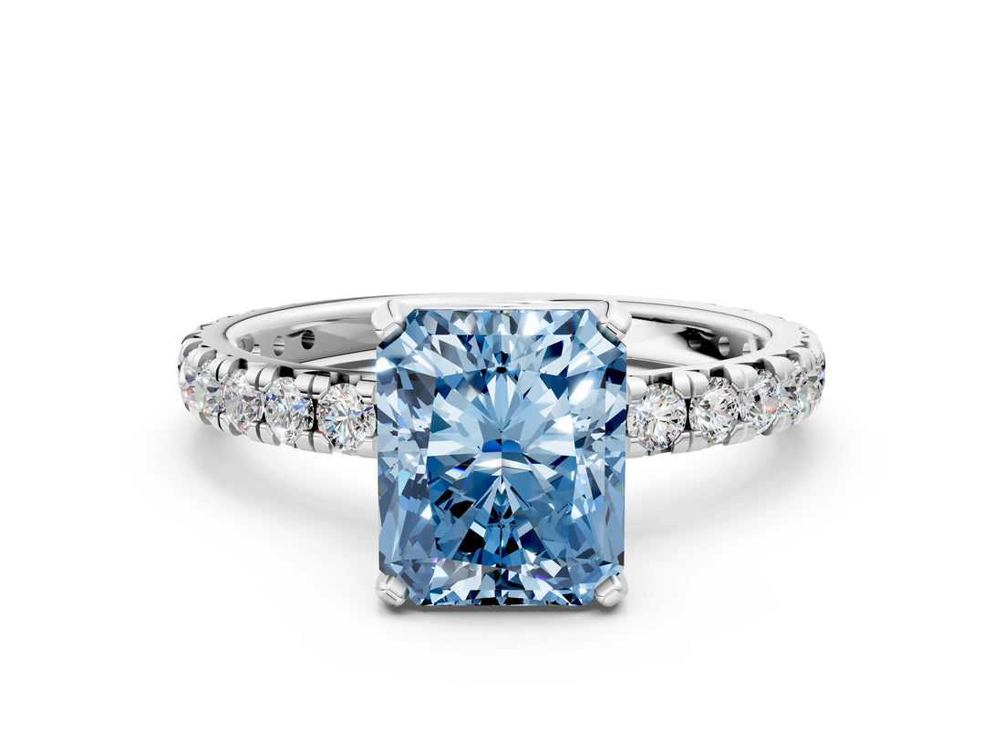 White gold Fancy Blue Radiant  Cut Diamond Pavé Band with Four-Prong Setting_13