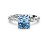 White gold Fancy Blue Radiant Cut Diamond Pavé Engagement Ring with Round  Accents and Prong Setting_95