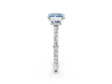 White gold Fancy Blue Radiant Cut Diamond Pavé Engagement Ring with Round  Accents and Prong Setting_97
