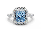 White gold Fancy Blue Radiant Cut Diamond Pavé Halo Ring with Four-Prong Setting_48