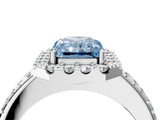White gold Fancy Blue Radiant Cut Diamond Pavé Halo Ring with Four-Prong Setting_52