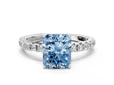 White gold Fancy Blue Radiant Cut Diamond Pavé Solitaire Engagement Ring with Four-Prong Setting_82