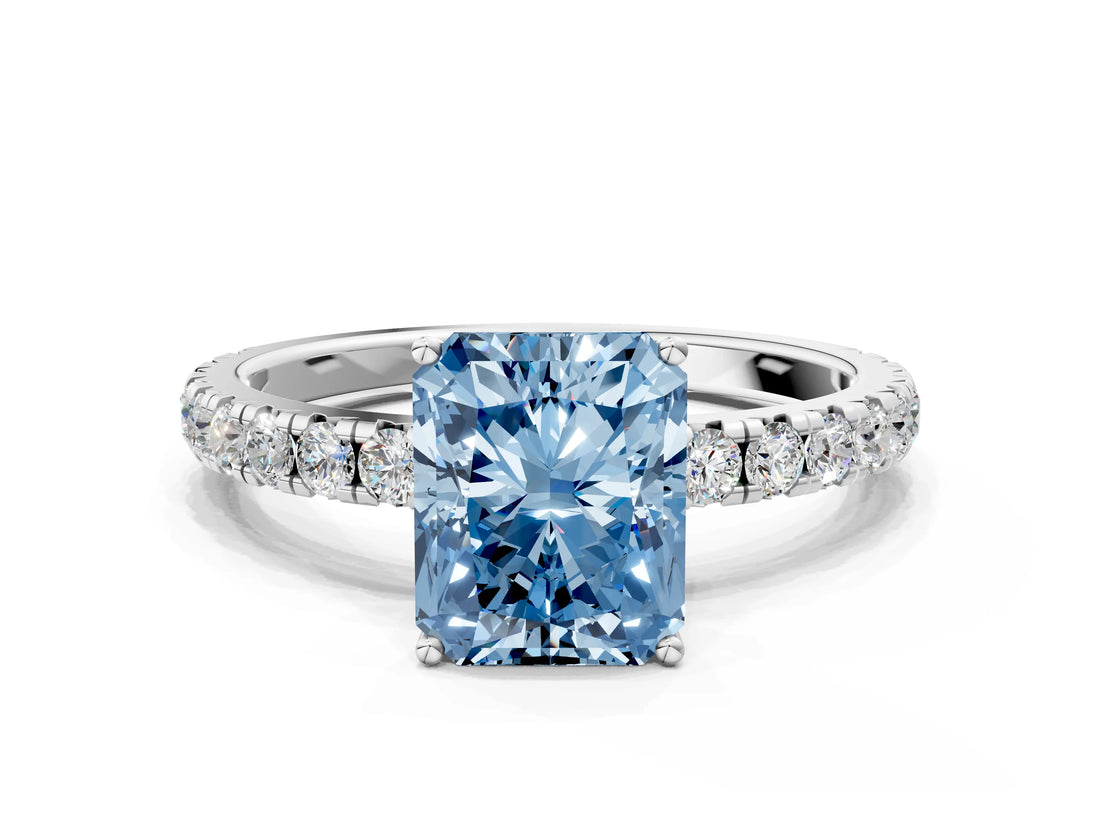 White gold Fancy Blue Radiant Cut Diamond Pavé Solitaire Engagement Ring with Four-Prong Setting_83
