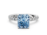 White gold Fancy Blue Radiant Cut Diamond Pavé Solitaire Ring with Round Band and Prong Setting_13