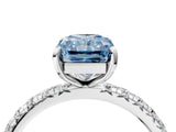 White gold Fancy Blue Radiant Cut Diamond Pavé Solitaire Ring with Round Band and Prong Setting_17