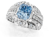 White gold Fancy Blue Radiant Cut Diamond Pave Art Deco Split Shank Ring with Four-Prong Setting_1