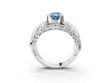 White gold Fancy Blue Radiant Cut Diamond Pave Art Deco Split Shank Ring with Four-Prong Setting_3