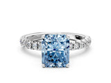 White gold Fancy Blue Radiant Cut Diamond Pave Band Solitaire Ring with Round  and Prong Setting_129