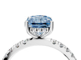 White gold Fancy Blue Radiant Cut Diamond Pave Band Solitaire Ring with Round  and Prong Setting_134