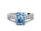 White gold Fancy Blue Radiant  Cut Diamond Pave Band with Four-Prong Setting_35