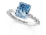 White gold Fancy Blue Radiant Cut Diamond Ring with Marquise and Round  Side Stones and Four-Prong Setting_53