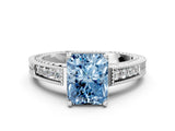 White gold Fancy Blue Radiant Cut Diamond Ring with Milgrain Pavé Band and Four-Prong Setting_32