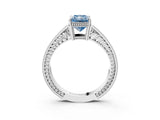 White gold Fancy Blue Radiant Cut Diamond Ring with Milgrain Pavé Band and Four-Prong Setting_35
