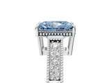 White gold Fancy Blue Radiant Cut Diamond Ring with Milgrain Pavé Band and Four-Prong Setting_37