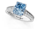 White gold Fancy Blue Radiant Cut Diamond Ring with Milgrain Pavé Band and Four-Prong Setting_38