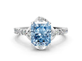 White gold Fancy Blue Radiant Cut Diamond Ring with Pavé Band and Floral Prong Setting_63