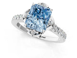White gold Fancy Blue Radiant Cut Diamond Ring with Pavé Band and Floral Prong Setting_64