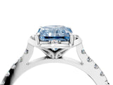 White gold Fancy Blue Radiant Cut Diamond Ring with Pavé Band and Floral Prong Setting_65