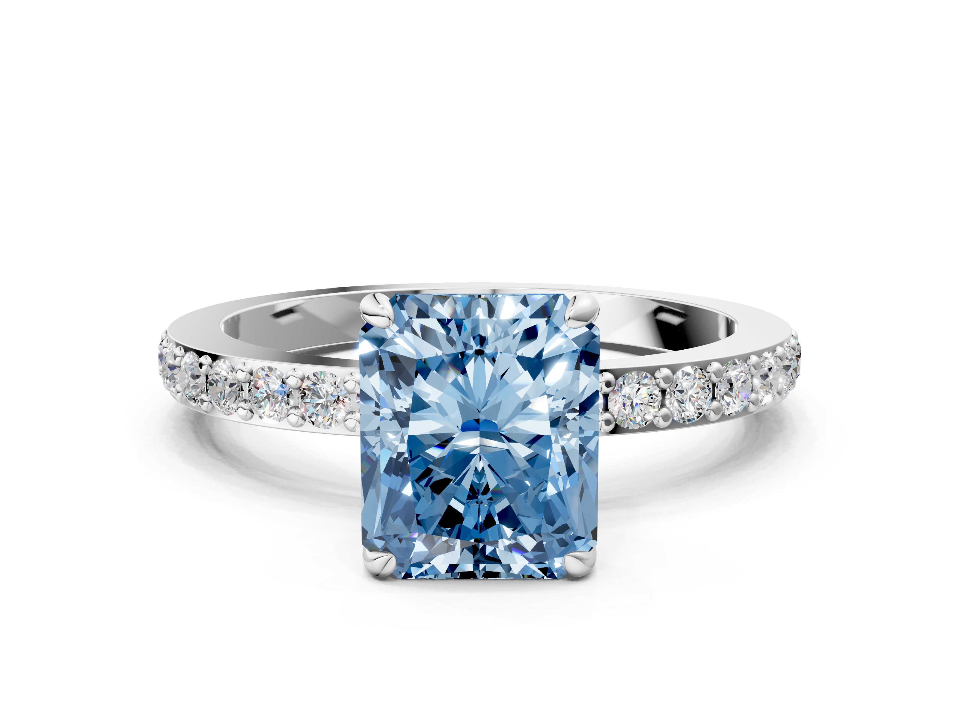 White gold Fancy Blue Radiant  Cut Diamond Ring with Pavé Band and Four-Prong Setting_54