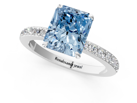 White gold Fancy Blue Radiant  Cut Diamond Ring with Pavé Band and Four-Prong Setting_55