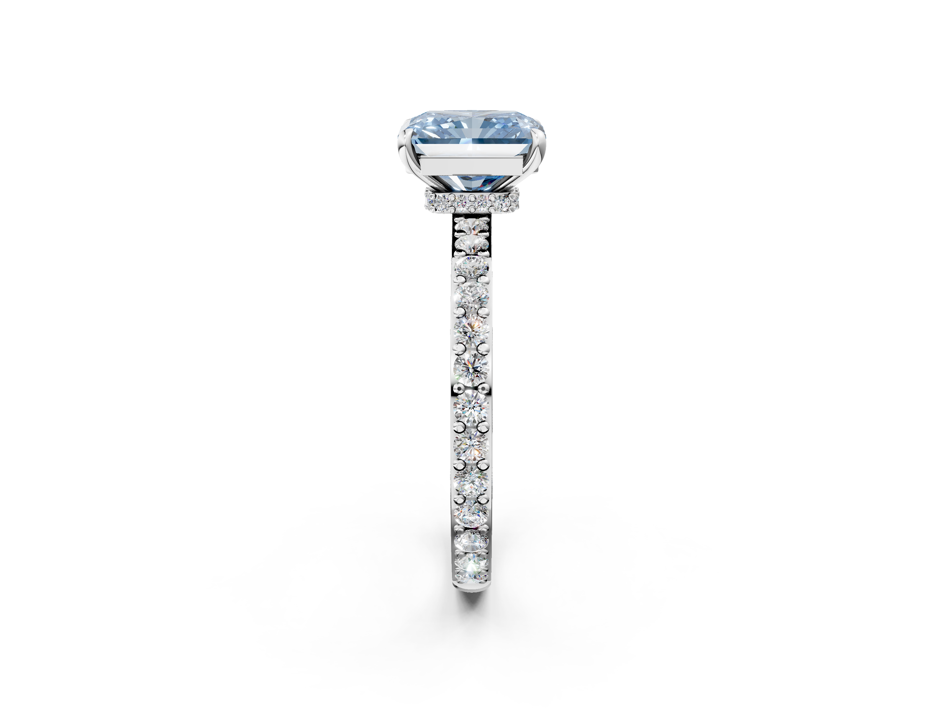 White gold Fancy Blue Radiant  Cut Diamond Ring with Pavé Band and Four-Prong Setting_56