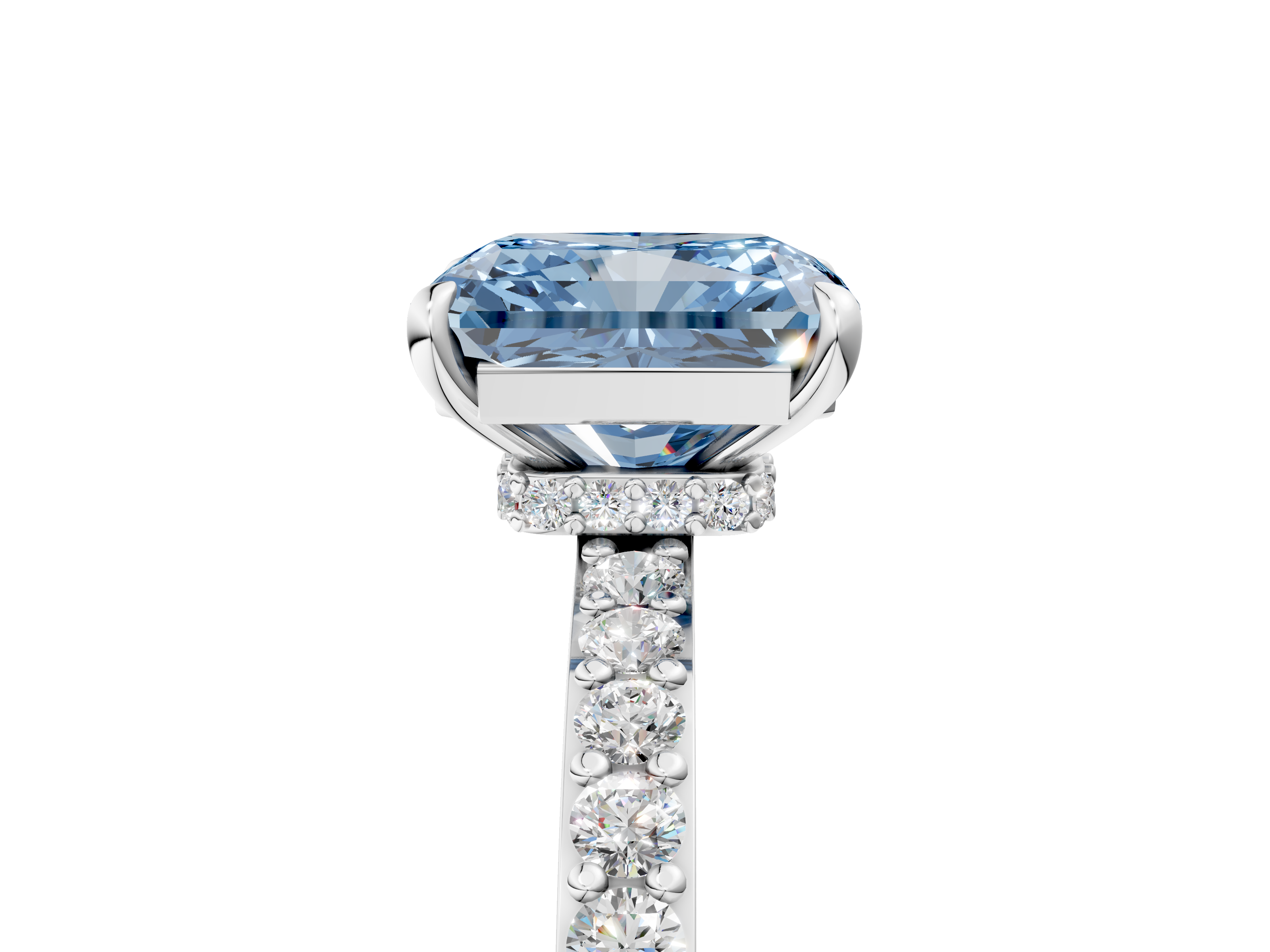 White gold Fancy Blue Radiant  Cut Diamond Ring with Pavé Band and Four-Prong Setting_59