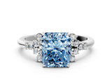 White gold Fancy Blue Radiant Cut Diamond Ring with Side Stones and Four-Prong Setting_142