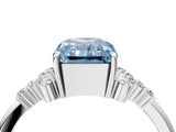 White gold Fancy Blue Radiant Cut Diamond Ring with Side Stones and Four-Prong Setting_150