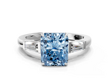 White gold Fancy Blue Radiant  Cut Diamond Ring with Tapered Baguette Side Stones in Four-Prong Setting_3
