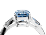 White gold Fancy Blue Radiant  Cut Diamond Ring with Tapered Baguette Side Stones in Four-Prong Setting_7