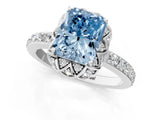 White gold Fancy Blue Radiant Cut Diamond Scalloped Halo Engagement Ring with Round Shared Prong Band_13