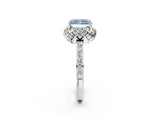 White gold Fancy Blue Radiant Cut Diamond Scalloped Halo Engagement Ring with Round Shared Prong Band_14